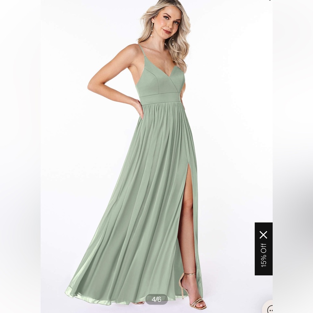 Azazie Sage Green Kori Bridesmaids Dress | Size A6